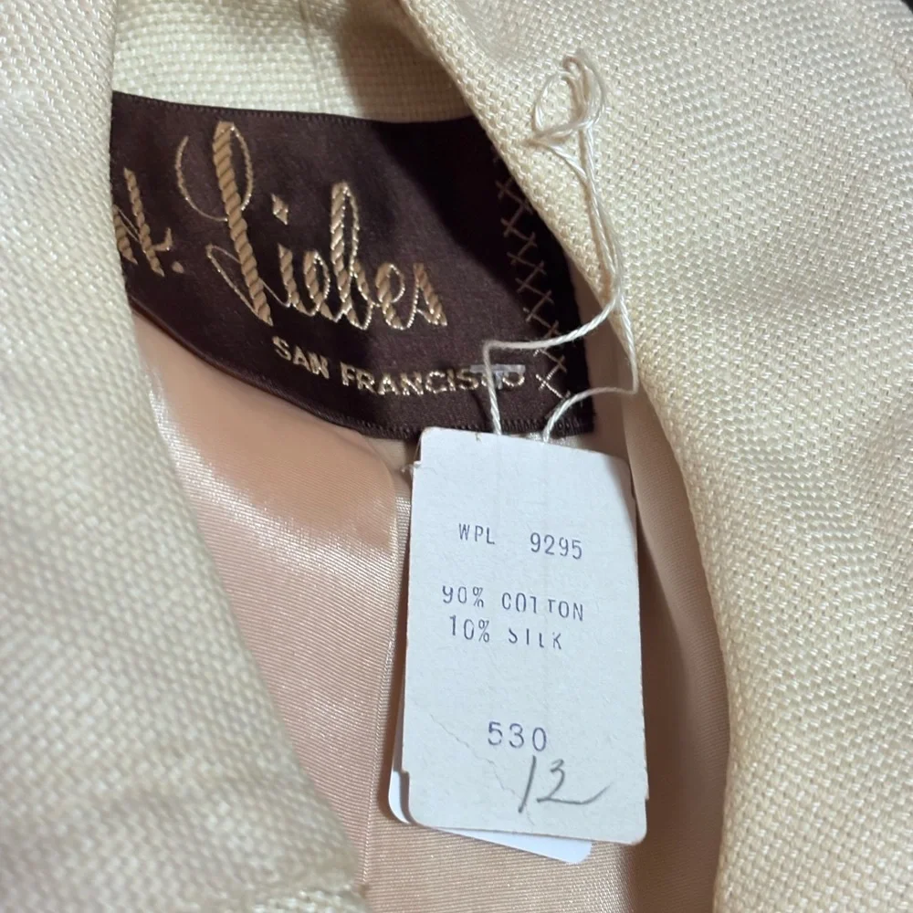 Vintage H Liebes of San Francisco Cream Button-Up Coat-Cotton & Silk Size 12 - Picture 11 of 11